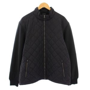 キルティングジャケット 中綿 スタンドカラー アウター ジップアップ バイカラー XL 紺 ネイビー 黒