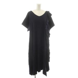 ワンピース ロング 半袖 2 紺 ネイビー フリル /RR