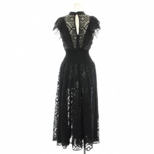 SNIDEL レースチュールコンビネーションドレス ワンピース ロング 半袖 フレンチスリーブ 総柄 0 黒 ブラック