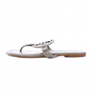 TORY BURCH トングサンダル フラット エナメル ロゴ ワンカラー 6.5 グレー /BB
