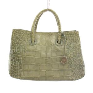 トートバッグ ハンドバッグ クロコ型押し レザー 黄緑 ライトグリーン /YM