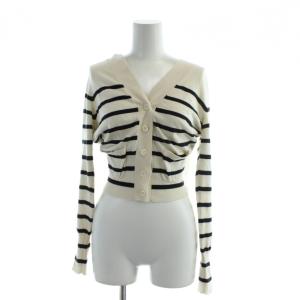 カーディガン M アイボリー ブラック 黒 ボーダー柄 /AP