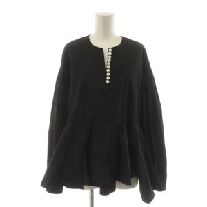 パールロングスリーブブラウス フリル ペプラム シャツ 長袖F 黒 ブラック BG234603FF /RR