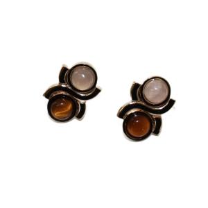 ピアス ストーン 白 茶 /KH