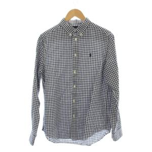 シャツ 麻混 リネン混 長袖 XL 青 ブルー チェック柄 /AP