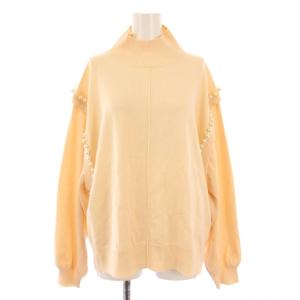 パールショルダーニット セーター ハイネック 長袖 ストレッチ ウール混 36 ピンクベージュ MA213KSW004