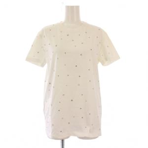 Tシャツ カットソー 半袖 クルーネック ストレッチ ビジュー 装飾 S 白 ホワイト /BB