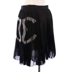 CHANEL 22AW プリーツスカート ココマーク シルク 38 ブラック P73180V62747