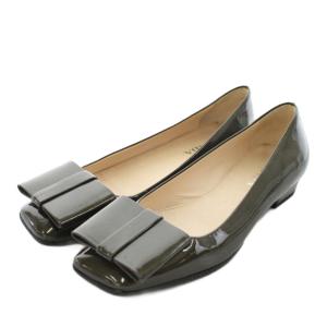 パンプス スクエアトゥ リボン エナメル 35.5 茶 ブラウン /AN9