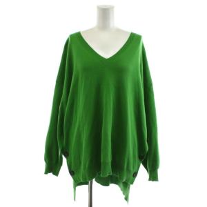 ニット セーター 長袖 Vネック サイドボタン コットン 38 緑 グリーン 300BA370-0180