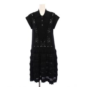 20SS リブニットワンピース ココマーク フリル 40 ブラック P63052K48852