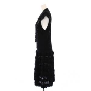 CHANEL 20SS リブニットワンピース ココマーク フリル 40 ブラック P63052K48852
