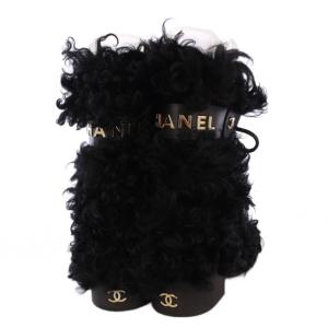 CHANEL シアリング シープスキン ハーフブーツ ココマーク 38C ブラック G38107