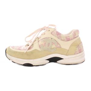 ローカットスニーカー ココマーク ツイード 38 ピンク アイボリー ベージュ