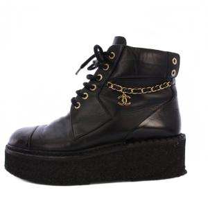 ショートブーツ プラットフォーム ココマーク チェーン 38C ブラック G39332