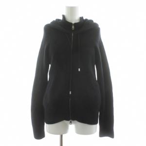 ニット ジップアップ パーカー 長袖 ウール混 44 黒 ブラック /KU