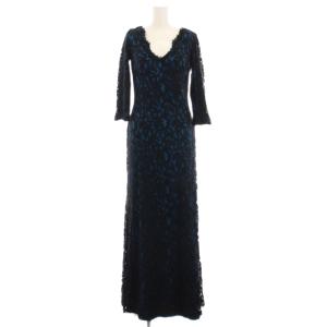 総レース ロングドレス ワンピース Vネック 七分袖 2 青 ブルー 黒 ブラック ACZ1191LXZ