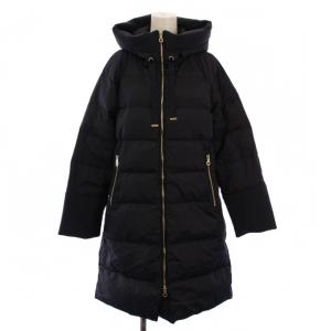 ダウンコート ロング ジップアップ フード ナイロン M 紺 /BM