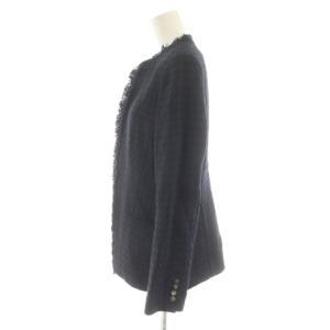 JOSEPH LAGOON TWEED ノーカラージャケット 総柄 麻 リネン混 40 紺 ネイビー JKJRYS0035