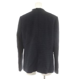 JOSEPH LAGOON TWEED ノーカラージャケット 総柄 麻 リネン混 40 紺 ネイビー JKJRYS0035