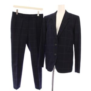 シングルスーツ チェック柄 テーラードジャケット パンツ スラックス 42 40 紺 /TK