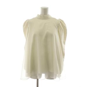 シャツ ブラウス 長袖 ハイネック シフォン 袖切り替え ニット 38 白 ホワイト /RR