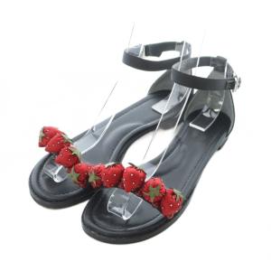 サンダル 35 22.5cm 黒 ブラック 赤 レッド いちご ストラップ /RI OS