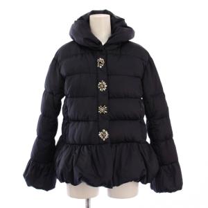 ダウンジャケット アウター ショート丈 フレア ボリュームカラー ビジュー 装飾 0 紺 ネイビー /BB