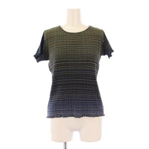 カットソー 半袖 クルーネック ストレッチ ボーダー柄 M 緑 グリーン 青 ブルー /BB