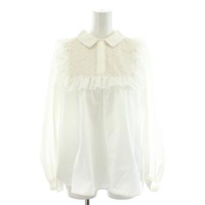 シャツ ブラウス 長袖 フリル 花刺繍 0 白 ホワイト 24A301 /AN13