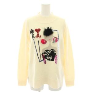 トランプニット セーター ハイネック 長袖 ウール ビジュー スパンコール F 白 ホワイト 黒 ブラック