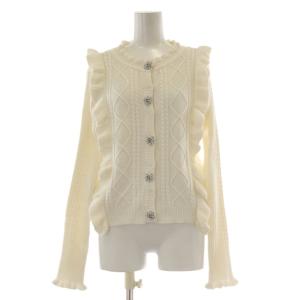 カーディガン ケーブルニット セータービジュー リブ F 白 ホワイト フリル /AU