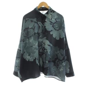 BIGフラワーモチーフシャツ カジュアルシャツ 長袖 ドルマンスリーブ 花柄 F 紺 ネイビー 青 ブルー