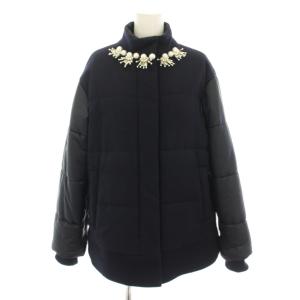 中綿ジャケット アウター ビジュー 38 紺 ネイビー 白 ホワイト MZ93FC002 /YT