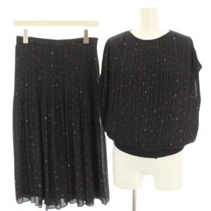 タグ付き セットアップ 上下 ブラウス シャツ プルオーバー フレンチスリーブ プリーツ フレアスカート