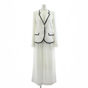 スーツ セットアップ 上下 テーラードジャケット ワイドパンツ 34 白 ホワイト 紺 ネイビー パイピング