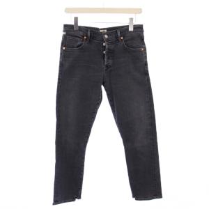 デニムパンツ ジーンズ ボタンフライ ストレッチ ダメージ加工 ロゴパッチ レザーパッチ 牛革 W25