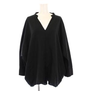 シャツ ブラウス プルオーバー 長袖 スキッパー 無地 ワンカラー F 黒 ブラック /BB