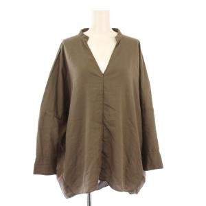 シャツ ブラウス プルオーバー 長袖 スキッパー 無地 ワンカラー F カーキ /BB
