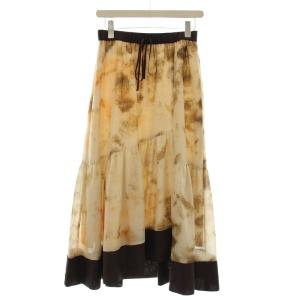 ティアード スカート ロング フレアスカート 総柄 2 アイボリー 茶 /G