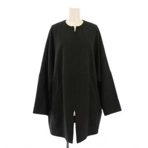Fluid Dobby ノーカラーコート アウター ロング丈 ジップアップ ワンカラー 36 黒 ブラック