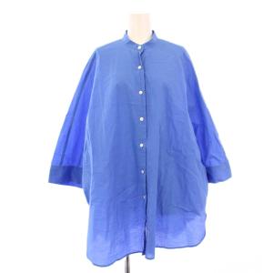 25SS シャツ ブラウス 長袖 バンドカラー 無地 ワンカラー F 青 ブルー /BB