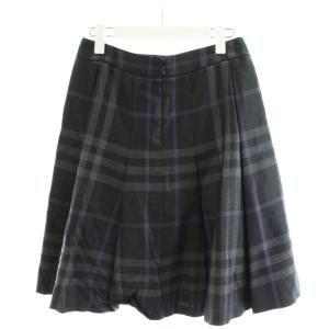 BURBERRY LONDON フレアスカート ひざ丈 チェック柄 ウール 40 グレー 黒 ブラック 紫 パープル FX068-069-07