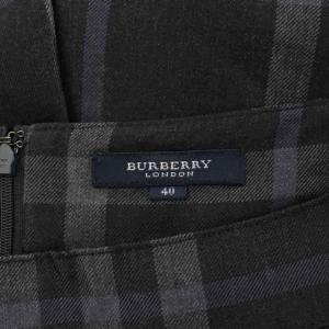 BURBERRY LONDON フレアスカート ひざ丈 チェック柄 ウール 40 グレー 黒 ブラック 紫 パープル FX068-069-07
