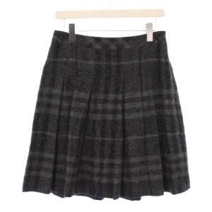プリーツスカート フレア ひざ丈 ウール アルパカ混 チェック柄 40 グレー /BB