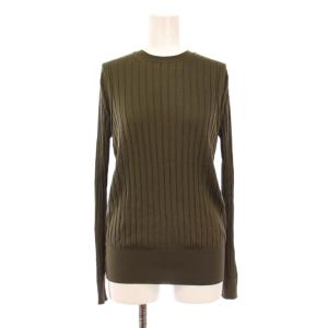18Gシルクワイドリブ長袖クルーネック ニット ストレッチ 薄手 ワンカラー 2 カーキ /BB