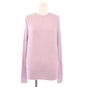 18Gシルクワイドリブ長袖クルーネック ニット ストレッチ 薄手 ワンカラー 2 紫 パープル SL3S-106