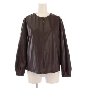 フェイクレザージャケット 革ジャン ノーカラー ブルゾン アウター ジップアップ ショート丈 ストレッチ