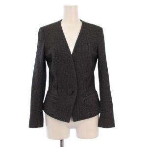 ノーカラージャケット アウター シングル ショート丈 ストレッチ ウール混 38 黒 ブラック グレー