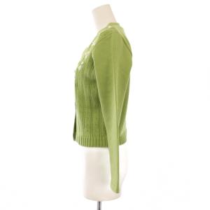 René 23年製 ニットカーディガン 長袖 Vネック ショート丈 花柄 刺繍 フェイクパール 装飾 34 緑 グリーン